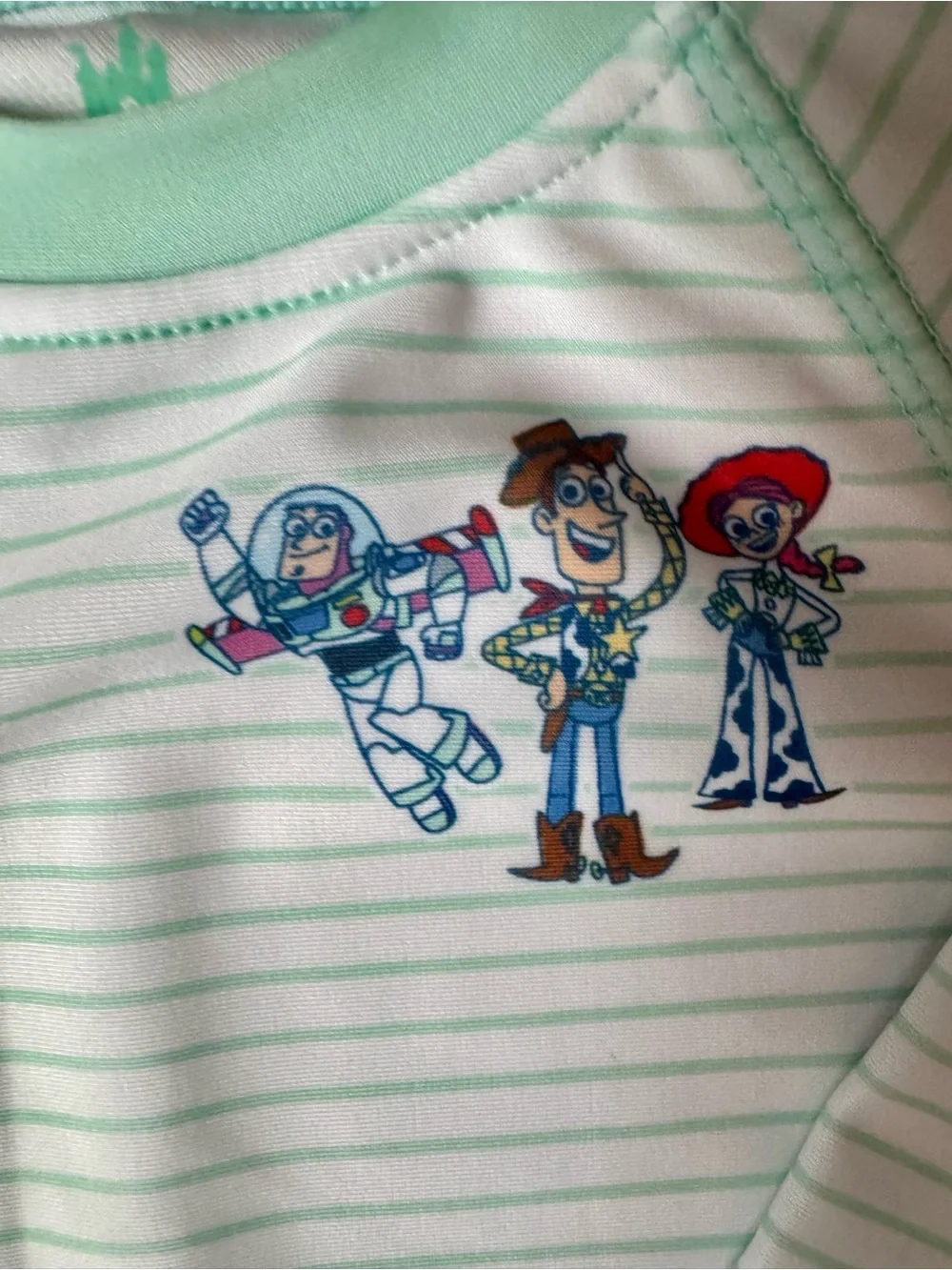 Disney Baby Green and White Striped Swimsuit with Toy Story Characters- 12 Month